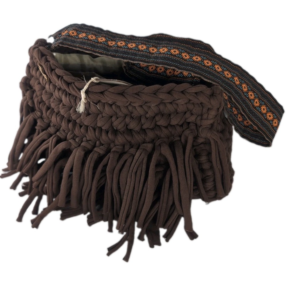 Beehive Crochet Art Handmade Fringe Brown Shoulder Bag Satchel Purse W/Tags